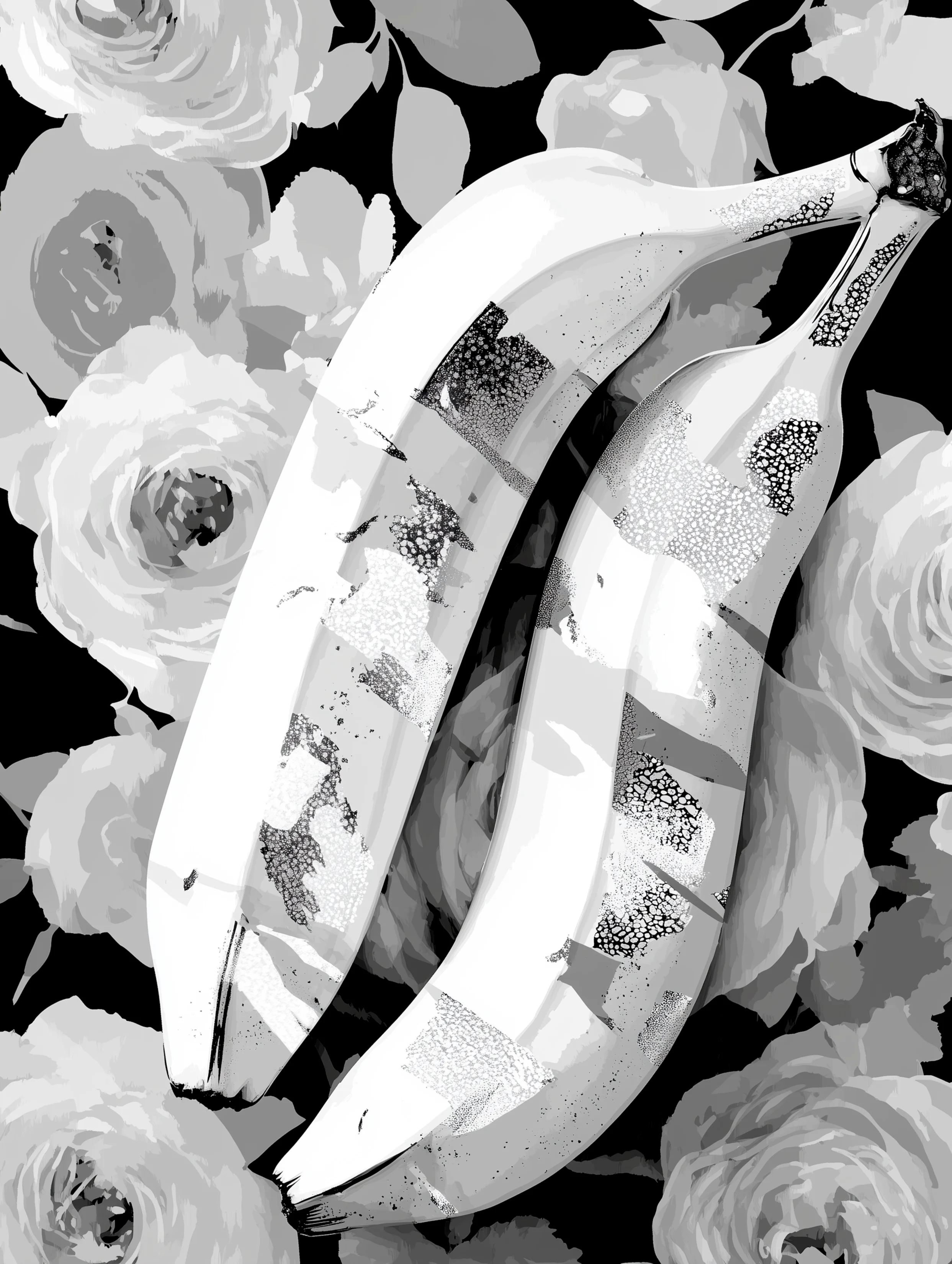 Free printable banana coloring page for adults featuring two bananas with floral